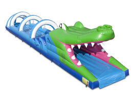 Commandez en ligne un toboggan ventral gonflable de 18 mètres sur le thème du crocodile pour vos enfants. Achetez des toboggans gonflables maintenant en ligne chez JB Gonflables France