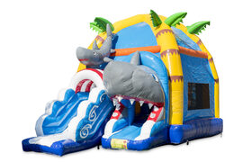 Achat château gonflable d'intérieur maxifun vert jaune sur le thème des super requins pour les enfants. Commandez des châteaux gonflables en ligne chez JB Gonflables France