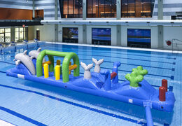 Achetez une piscine hermétique sur le thème des dauphins avec des objets d'obstacle difficiles pour les enfants. Commandez des parcours d'obstacles gonflables en ligne maintenant chez JB Gonflables France