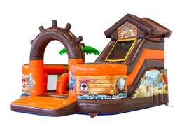 Géant château gonflable multijoueur ouvert avec toboggan à vendre sur le thème des pirates funcity pour les enfants. Commandez des château gonflable XXL en ligne chez JB Gonflables France