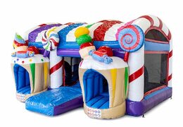 Achetez un château gonflable géant multiplay intérieur xxl avec toboggan sur le thème du pays des bonbons pour les enfants. Commandez des château gonflable XXL en ligne chez JB Gonflables France