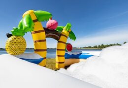 Groot opblaasbaar open bubble boarding park springkussen met schuim bestellen in thema tropisch caribbean flamingo voor kinderen