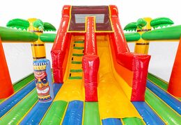 Achetez un château gonflable XXL sur le thème d'Hawaï slidebox avec un toboggan pour les enfants. Achetez des super châteaux gonflables en ligne chez JB Gonflables France