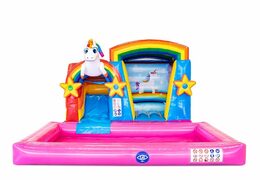 Commandez un château gonflable licorne mini splash bounce multifonctionnel chez JB Gonflables France. Achetez des châteaux gonflables en ligne chez JB Gonflables France