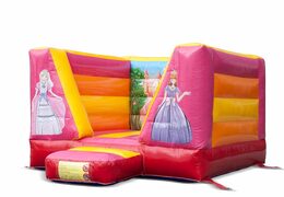 Achetez une petite château gonflable rose jaune orange ouverte sur le thème de la princesse pour les enfants. Les châteaux gonflables sont disponibles en ligne chez JB Gonflables France