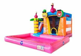 Achetez un mini château gonflable splash bounce sur le thème des flamants roses avec ou sans baignoire. Commandez des châteaux gonflables en ligne chez JB Gonflables France