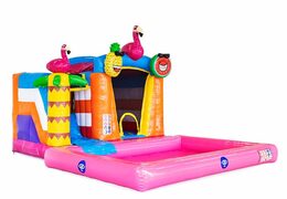 Petit château gonflable splash sur le thème flamigo avec ou sans baignoire pour enfant chez JB Gonflables France. Achetez des châteaux gonflables chez JB Gonflables France