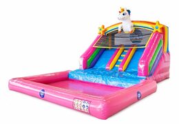 Achetez un château gonflable avec toboggan gonflable avec double toboggan et bain-marie sur le thème licorne arc-en-ciel pour enfants chez JB Gonflables France. Commandez des châteaux gonflables en ligne chez JB Gonflables France