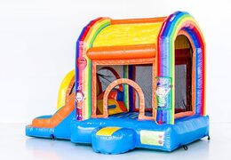 Petit château gonflable multijoueur sur le thème de la fête avec un toboggan, pour les enfants. Achetez des mini château gonflable en ligne chez JB Gonflables France