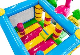 Achetez un mini château gonflable sur le thème des flamants roses avec toboggan pour enfants. Commandez des petit château gonflable avec toboggan en ligne chez JB Gonflables France