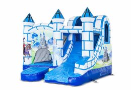 Commandez un petit château gonflable multijeux d'intérieur à thème château bleu et blanc avec toboggan pour enfants. Achetez des mini château gonflable en ligne chez JB Gonflables France