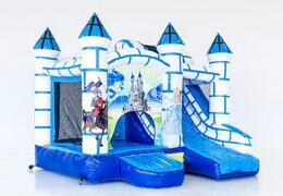 Achetez un mini château gonflable bleu et blanc dans un thème de château pour les enfants. Commandez des petit château gonflable avec toboggan en ligne chez JB Gonflables France
