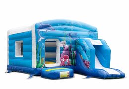 Commandez un maxi château gonflable multijoueur sur le thème du monde marin avec un toboggan pour enfants chez JB Gonflables France. Achetez des châteaux gonflables en ligne maintenant chez JB Gonflables France