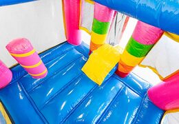 Mini château gonflable avec toboggan à thème licorne à acheter pour les enfants. Petit château gonflable avec toboggan à vendre chez JB Gonflables France