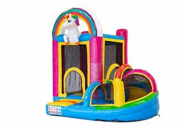 Achetez un petit château gonflable multijeux d'intérieur dans le thème licorne avec toboggan pour enfant. Commandez des mini château gonflable en ligne chez JB Gonflables France