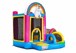 Mini château gonflable multijoueur sur le thème de la licorne pour les enfants. Commandez des petit château gonflable avec toboggan en ligne chez JB Gonflables France
