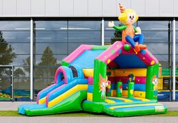 acheter un chateau gonflable multifun avec toboggan coloré et un toit