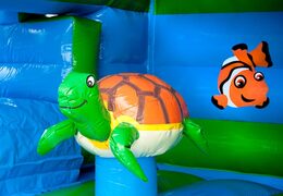 Commandez une château gonflable multifonctionnelle avec une superbe figurine de tortue 3D en haut et un toboggan pour les enfants. Achetez des châteaux gonflables en ligne chez JB Gonflables France