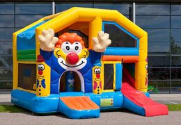 Châteaux gonflables multiplay de taille moyenne sur le thème du clown pour enfants. Commandez des toboggan châteaux gonflables en ligne chez JB Gonflables France