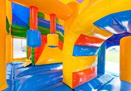 Châteaux gonflables multiplay moyen sur le thème du clown avec toboggan et piliers sur la surface de saut, acheter pour les enfants. Commandez des toboggan châteaux gonflables en ligne chez JB Gonflables France