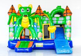 Châteaux gonflables multiplay moyen sur le thème du dragon avec toboggan pour enfants. Commandez des toboggan châteaux gonflables en ligne chez JB Gonflables France