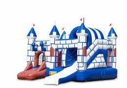 Acheter châteaux gonflables multiplay d'intérieur à thème bleu et blanc avec toboggan pour enfants. Commandez des toboggan châteaux gonflables en ligne chez JB Gonflables France