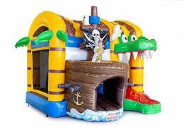 Mini château gonflable multijoueur sur le thème des pirates pour les enfants. Commandez des petit château gonflable avec toboggan en ligne chez JB Gonflables France
