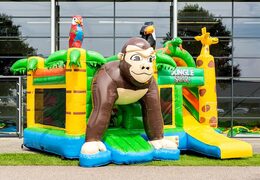 Châteaux gonflables multiplay sur le thème des gorilles de safari avec toboggan pour enfants. Achetez des toboggan châteaux gonflables en ligne chez JB Gonflables France