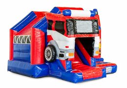 Commandez la maison de rebond combinée de château gonflable toboggan combo dans le thème des pompiers chez JB Gonflables France. Château gonflables avec toboggan à vendre chez JB Gonflables France