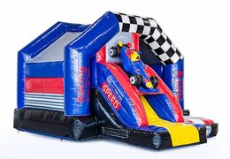 Commandez le château gonflable toboggan combo pour enfants dans le thème de la formule 1. Château gonflable avec toboggan à vendre chez JB Gonflables France