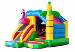 Commandez une combinée château gonflable avec toboggan un flamant rose chez JB Gonflables France. Château gonflables avec toboggan sur le thème des flamants roses  à vendre chez JB Gonflables France