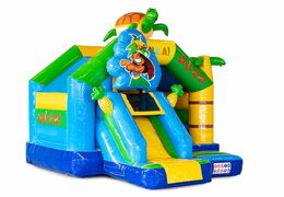 Acheter château gonflable toboggan combo sur le thème hawaï pour les enfants, châteaux gonflables avec toboggan disponible à l'achat chez JB Gonflables France