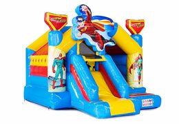 Achetez un château gonflable toboggan combo sur le thème des super-héros pour les enfants. Château gonflable avec toboggan à vendre chez JB Gonflables France