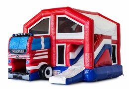 Achetez un châteaux gonflables multiplay d'intérieur avec toboggan sur le thème des pompiers pour les enfants. Commandez des toboggan châteaux gonflables en ligne chez JB Gonflables France