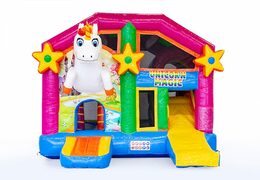 Châteaux gonflables multiplay moyen sur le thème de la licorne pour les enfants. Commandez des toboggan châteaux gonflables en ligne chez JB Gonflables France