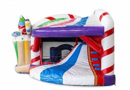 Châteaux gonflables multiplay sur le thème du pays des bonbons avec un toboggan pour les enfants. Achetez des toboggan châteaux gonflables en ligne chez JB Gonflables France