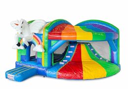 Achetez châteaux gonflables multiplay d'intérieur XL avec toboggan à thème licorne arc-en-ciel pour enfants. Commandez des toboggan châteaux gonflables en ligne chez JB Gonflables France