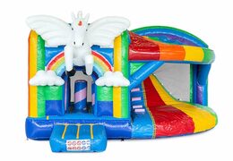 Châteaux gonflables multiplay sur le thème de la licorne avec toboggan et avec des objets 3D à l'intérieur pour les enfants. Achetez des toboggan châteaux gonflables en ligne chez JB Gonflables France