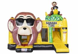 Jeu gonflable sur le thème du singe banane avec obstacles et toboggan à vendre