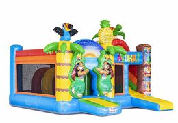 Commandez un coussin d'air gonflable thème tropical avec des toboggans et des objets dans le coussin pour les enfants