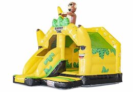 Springkussen opblaasbaar in bananen apen thema met glijbaan te koop voor kinderen