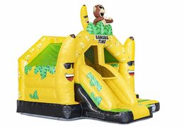 Springkussen opblaasbaar in bananen apen thema met glijbaan bestellen voor kinderen