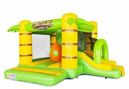 Commandez château gonflable gonflable avec toboggan sur le thème des dinosaures en vert avec du jaune pour les enfants