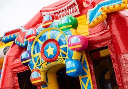 Commandez un grand coussin d'air multijoueur gonflable sur le thème des montagnes russes, y compris un toboggan pour les enfants