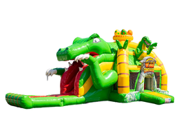 Acheter coussin d'air gonflable multiplay avec toboggan thème dino vert jaune