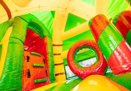 Thème super dino multijoueur à coussin d'air avec section de saut et toboggan à vendre pour les enfants