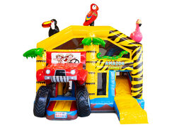 Acheter coussin d'air gonflable avec toit et toboggan thème safari avec animaux 3d dessus pour enfant