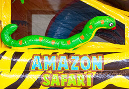 Coussin d'air gonflable avec toit et toboggan sur le thème du safari avec des animaux 3d sur le dessus à vendre pour les enfants
