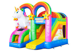 Achetez château gonflable Mini Multiplay gonflable couvert avec toboggan sur le thème de la Licorne pour les enfants. Commandez maintenant des châteaux gonflables gonflables chez JB Gonflables France