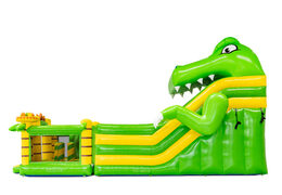 Vue latérale du toboggan multiplay 4 en 1 en thème dino avec module de jeu